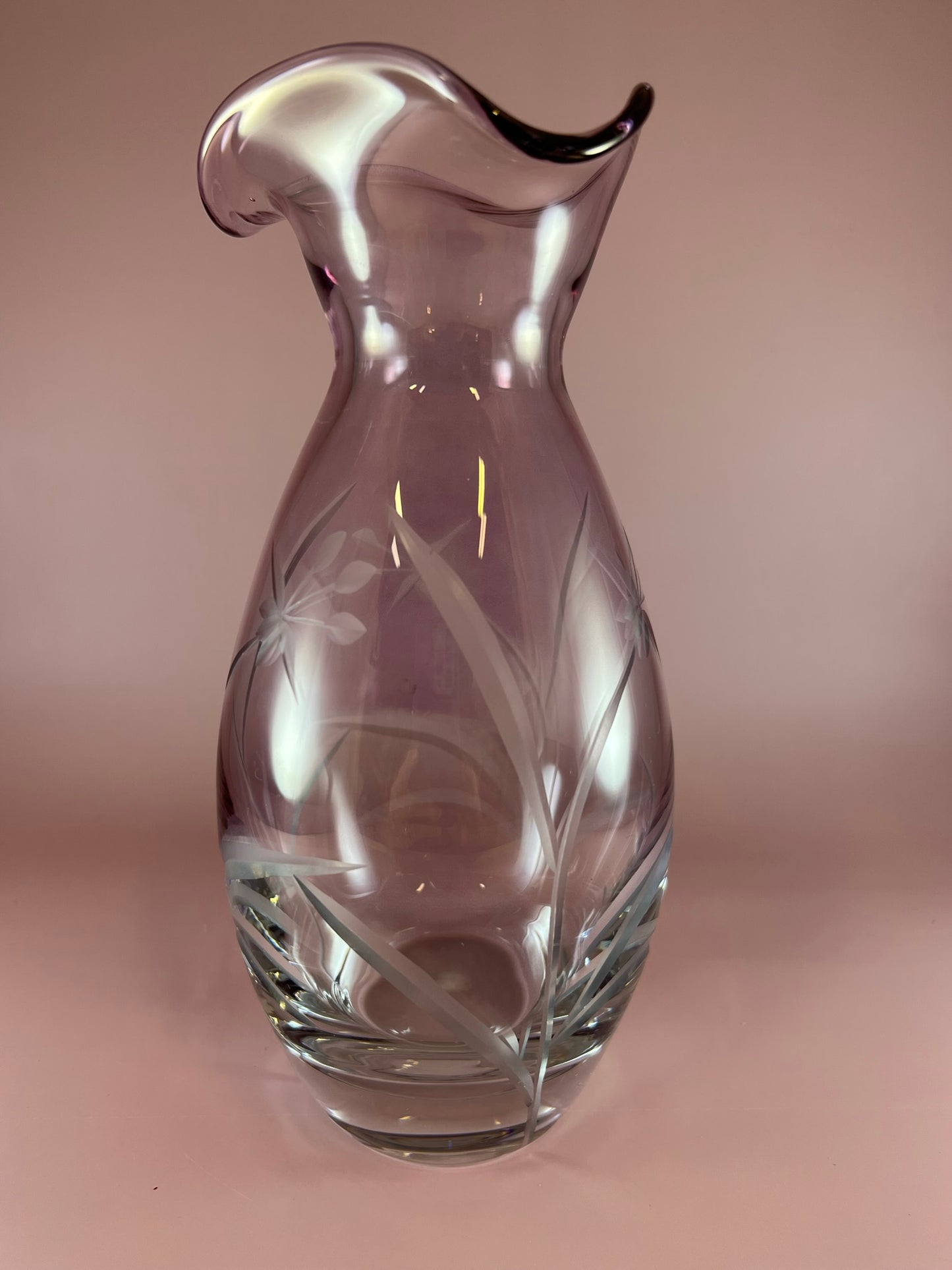 Lenox Clear/Amethyst Etched 8.75 Ruffle Edge Vase