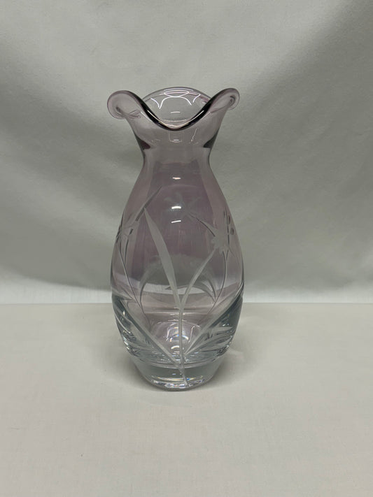 Lenox Amethyst-to-Clear Floral Etched Ruffled Edge Vase 8.75”