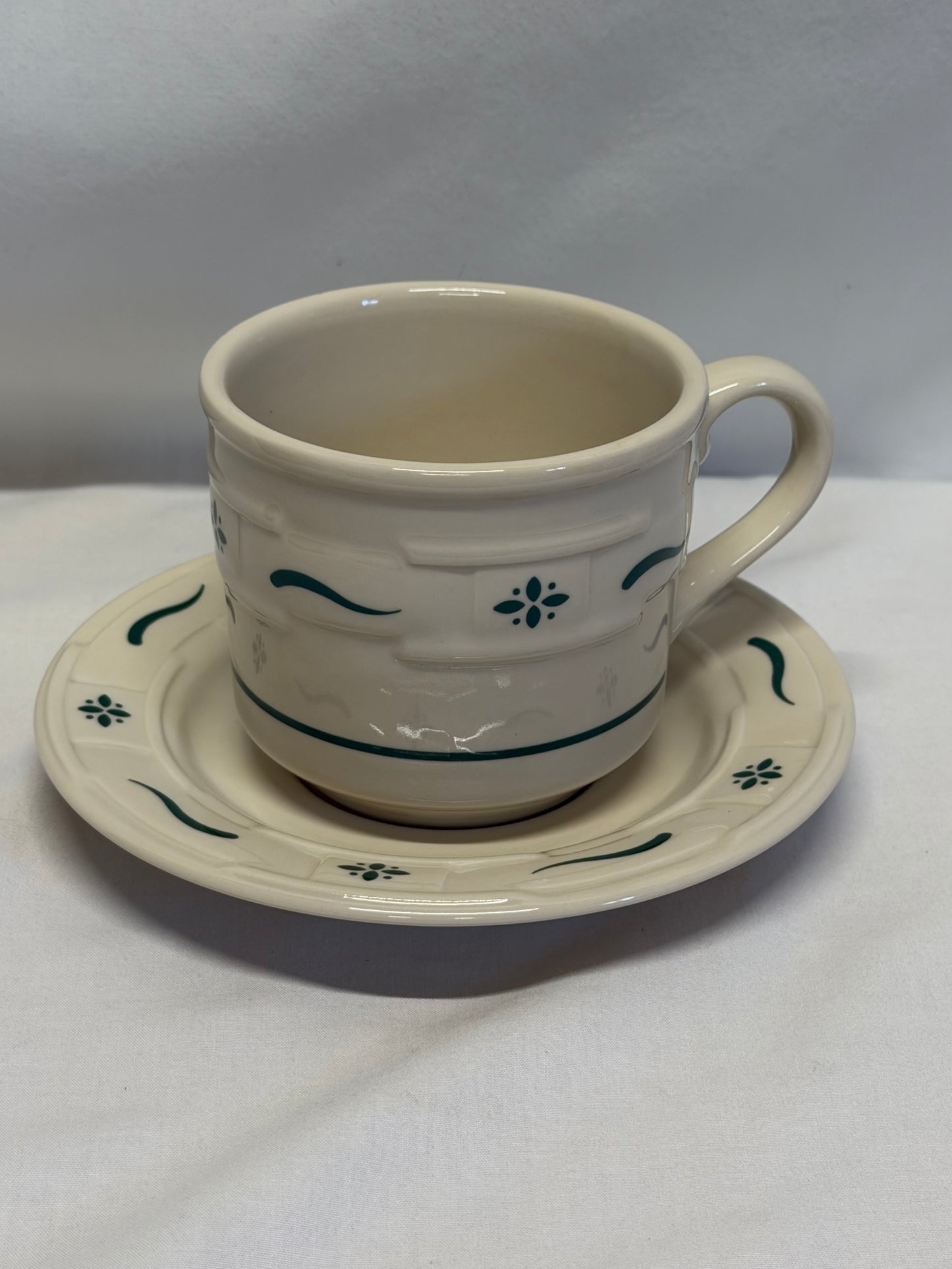 Longaberger Woven Traditions Heritage Green Flat Cup and Saucer USA