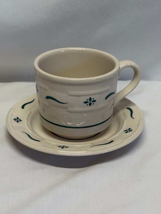 Longaberger Woven Traditions Heritage Green Flat Cup and Saucer USA