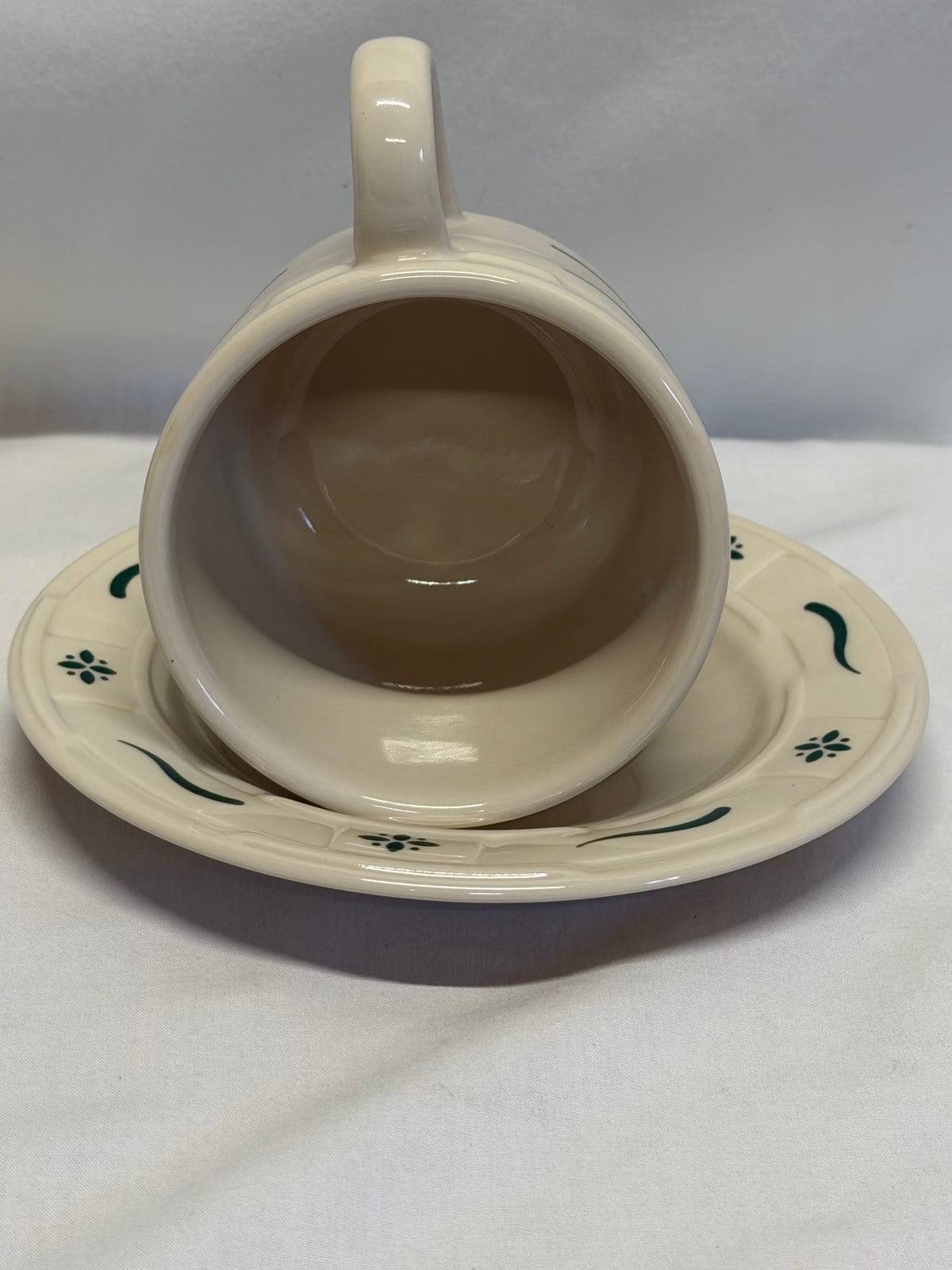 Longaberger Woven Traditions Heritage Green Flat Cup and Saucer USA
