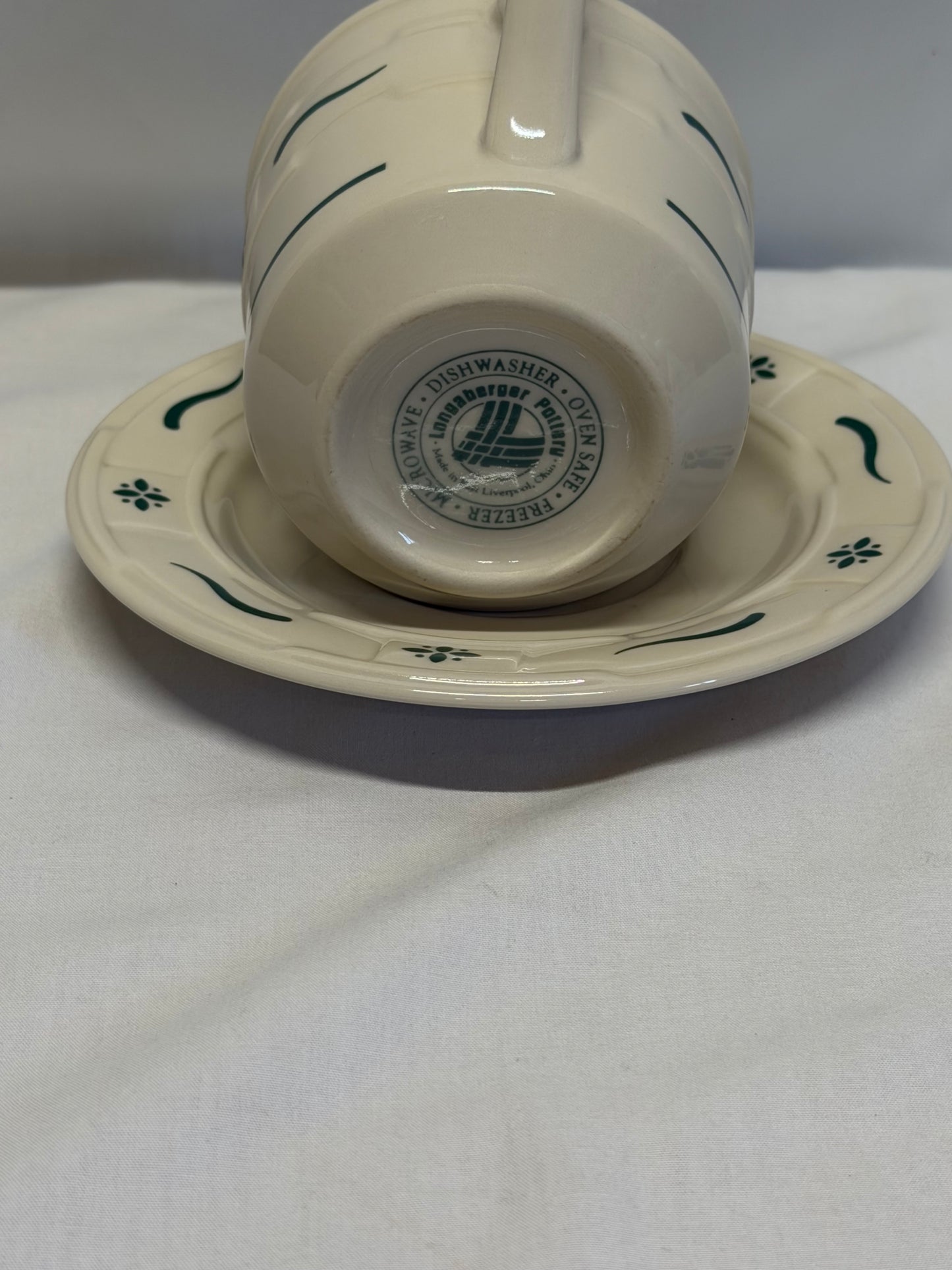 Longaberger Woven Traditions Heritage Green Flat Cup and Saucer USA