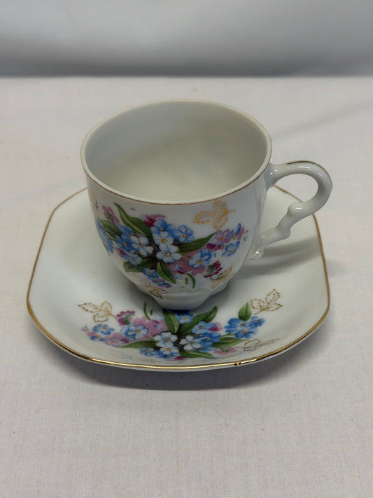 Vintage Nippon Yoko Boeki Co. Blue Floral Cup & Saucer Japan