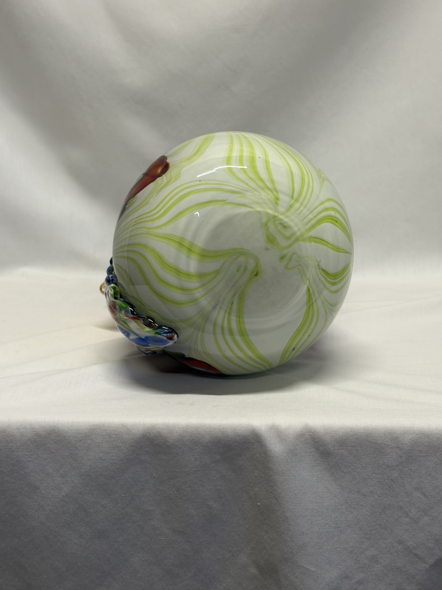 Handblown Art Glass Vase 3D Applied Peacock 14.25 Inches High