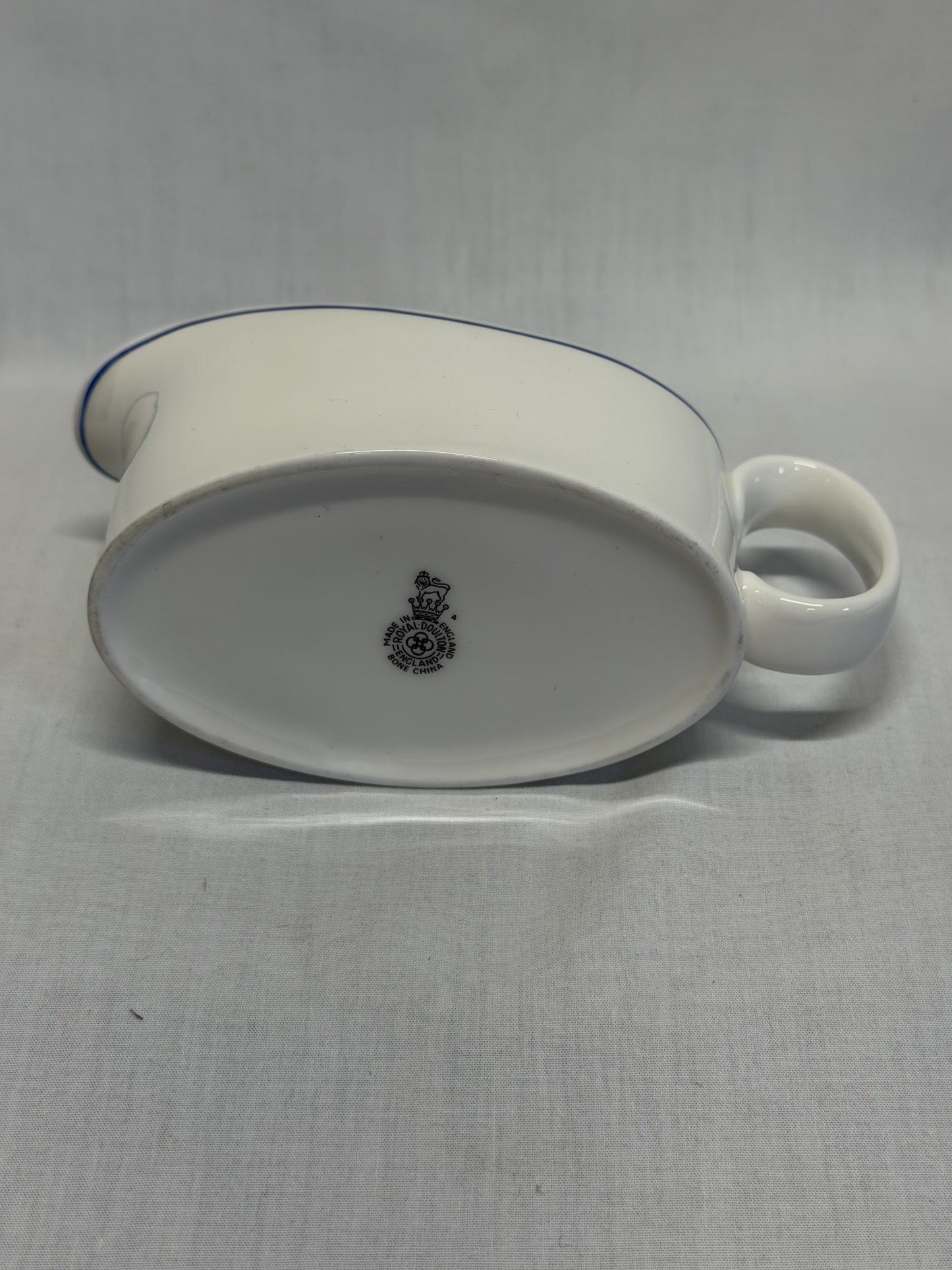 Royal Doulton Bone China Gravy Boat White Blue Trim England