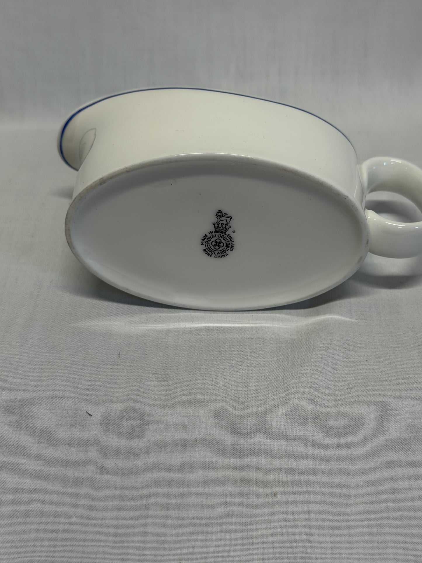 Royal Doulton Bone China Gravy Boat White Blue Trim England