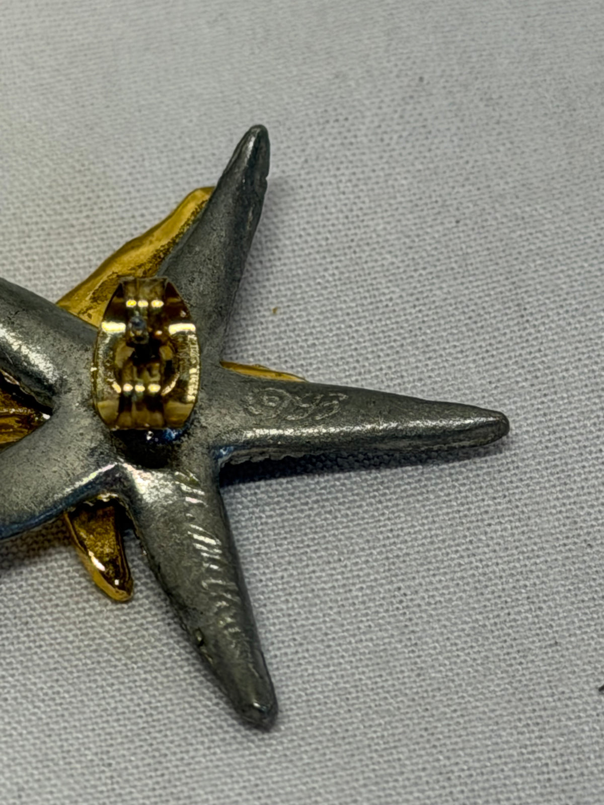 Vintage 1993 Metzke Pewter Starfish Earrings 2 Tone Silver Gold