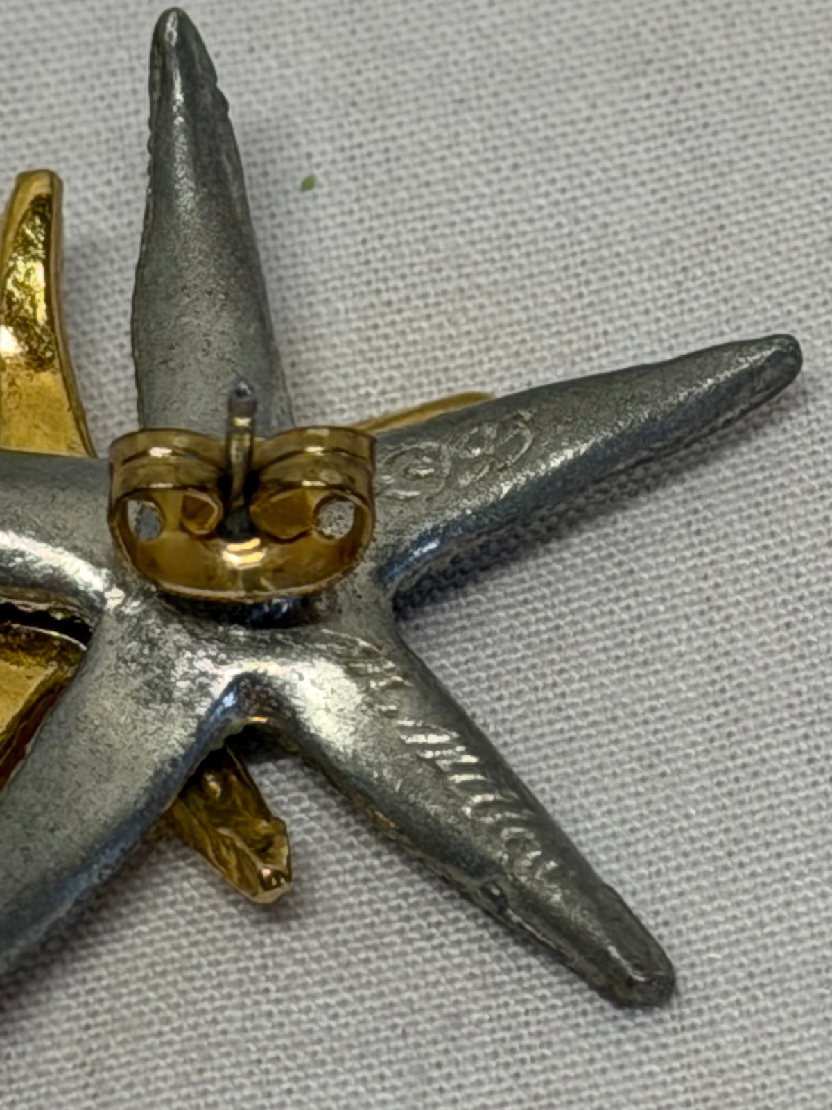 Vintage 1993 Metzke Pewter Starfish Earrings 2 Tone Silver Gold