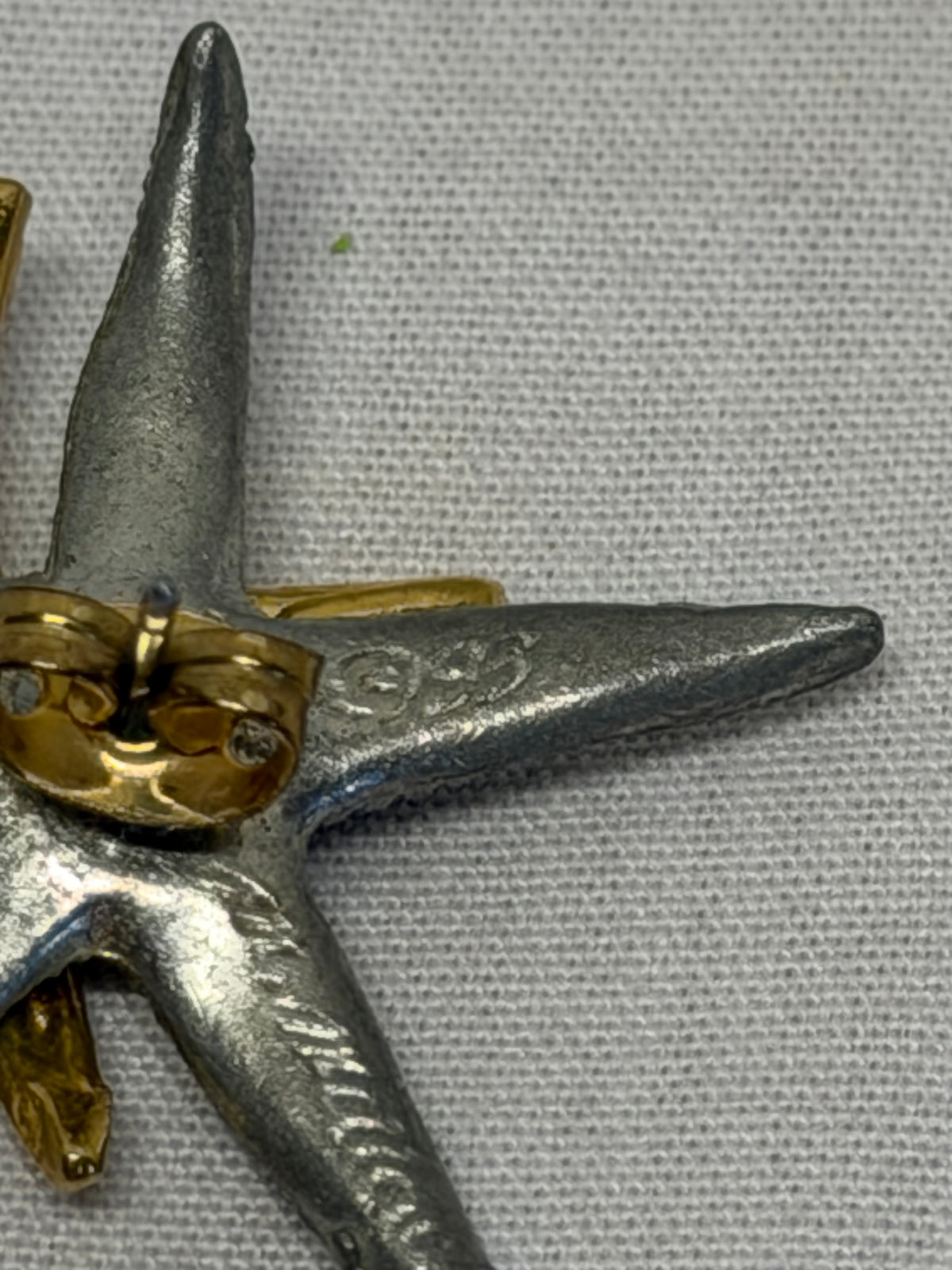 Vintage 1993 Metzke Pewter Starfish Earrings 2 Tone Silver Gold