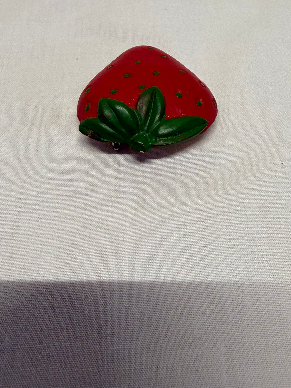 Vintage Hand-Painted Resin Strawberry Brooch Pin Mid-Century
