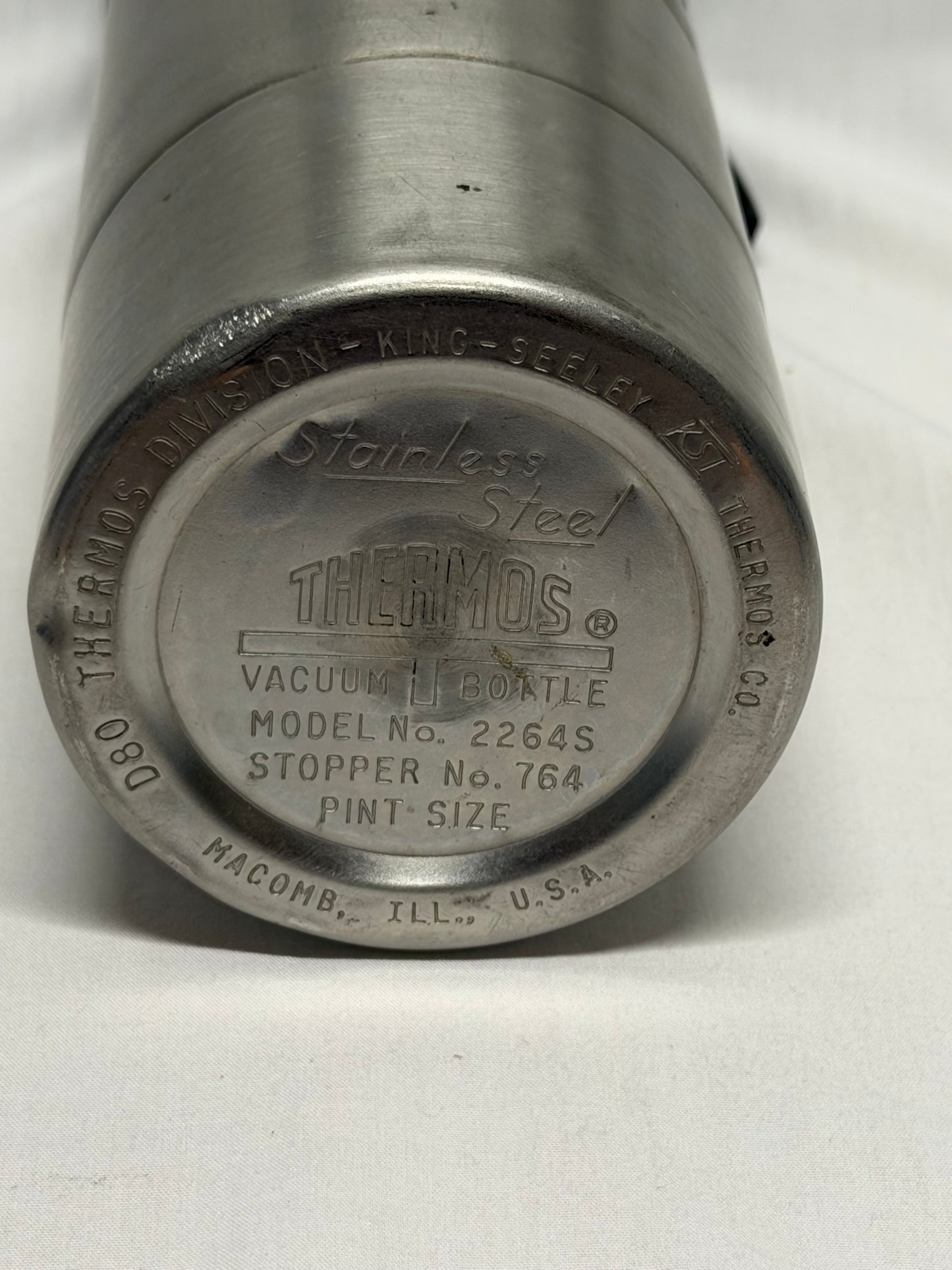 Thermos Stainless Steel Vacuum Bottle #2264S Stopper #764 Pint Vintage