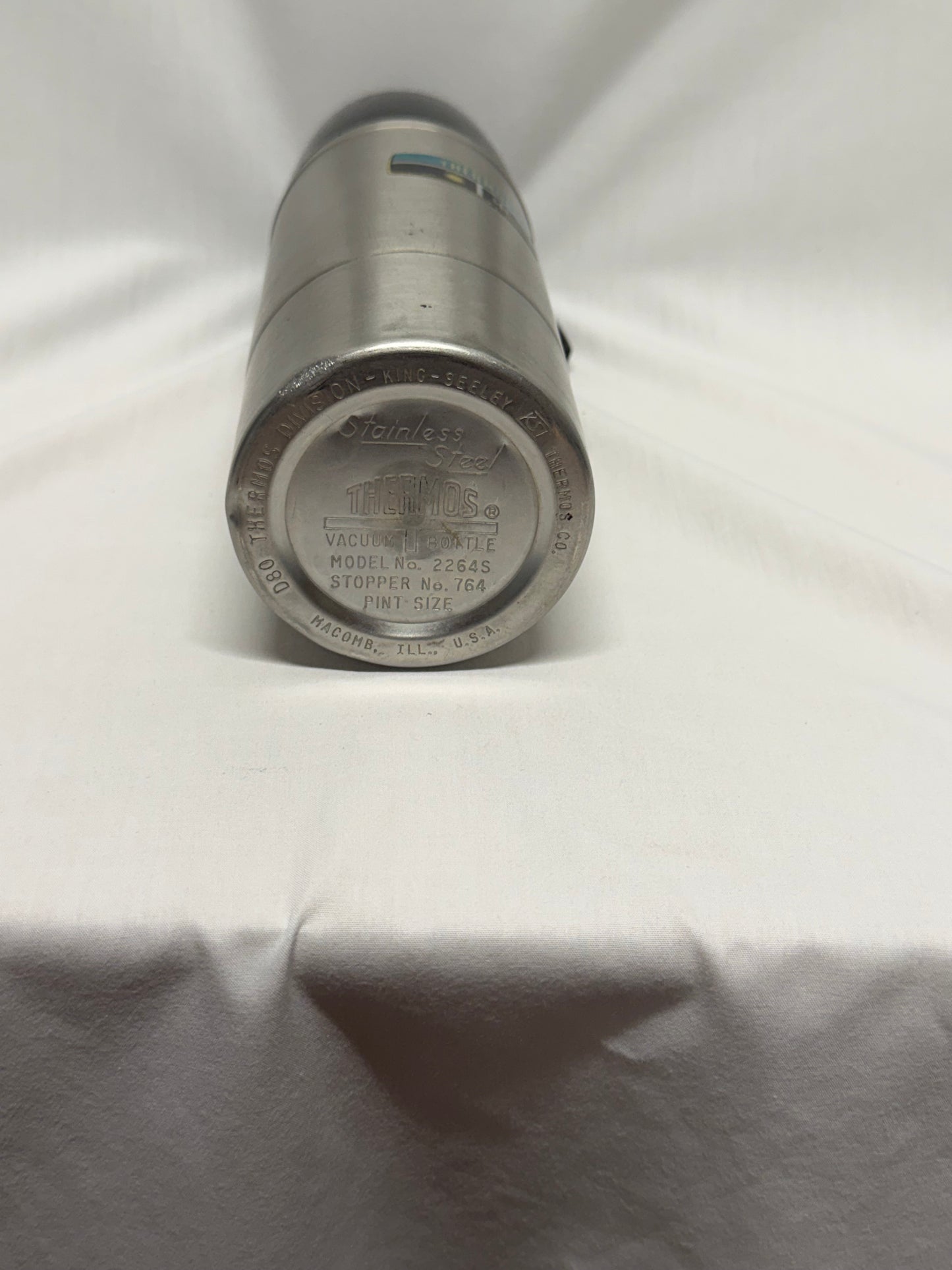 Thermos Stainless Steel Vacuum Bottle #2264S Stopper #764 Pint Vintage