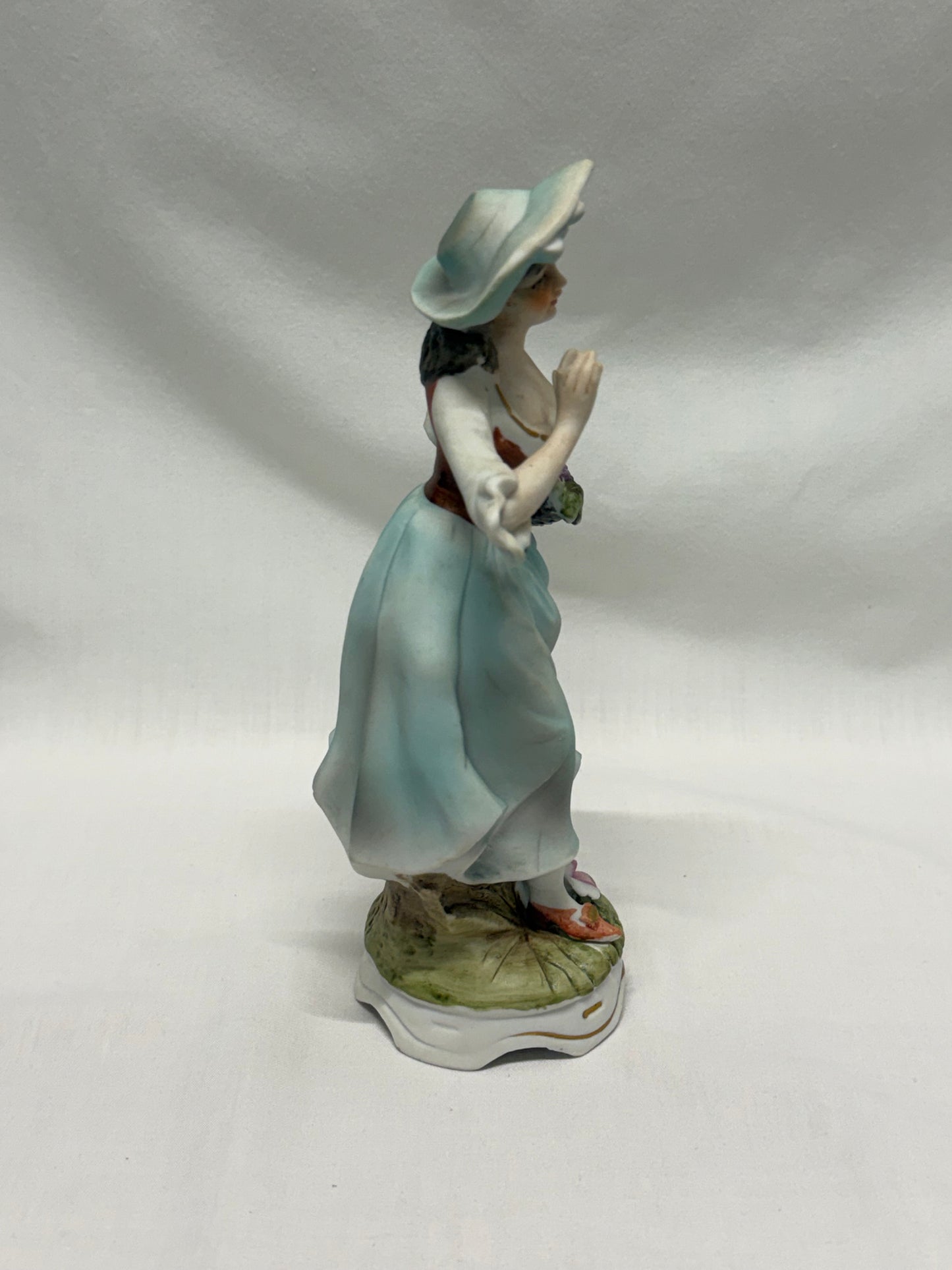 Vintage Victorian Bisque Man and Woman Figurines Carrying Grapes Made in Japan