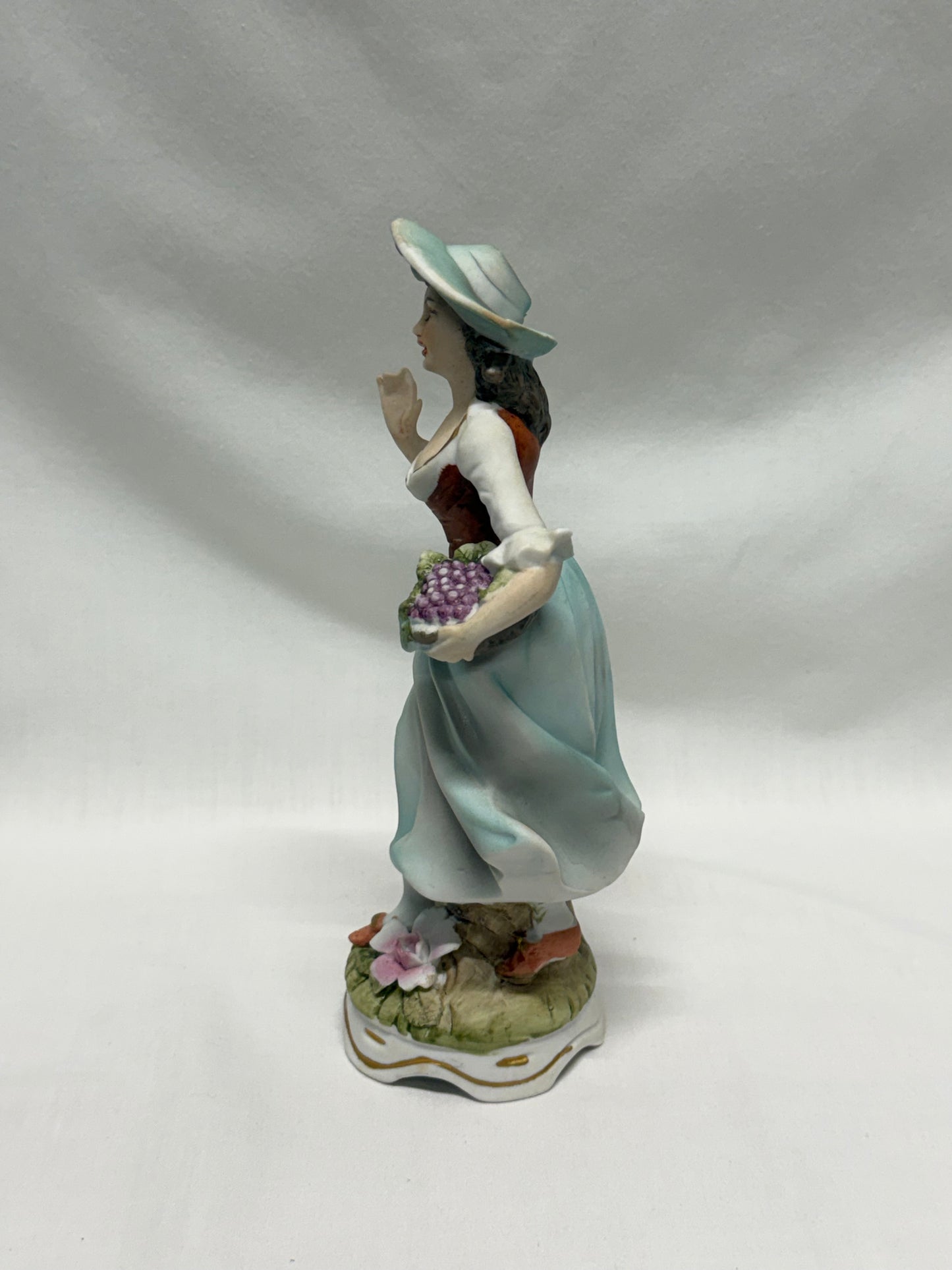 Vintage Victorian Bisque Man and Woman Figurines Carrying Grapes Made in Japan