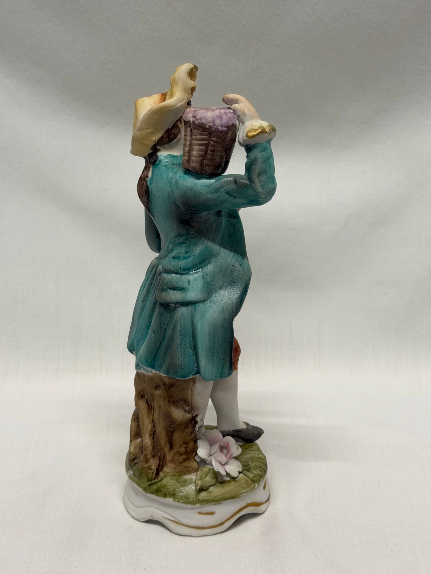 Vintage Victorian Bisque Man and Woman Figurines Carrying Grapes Made in Japan