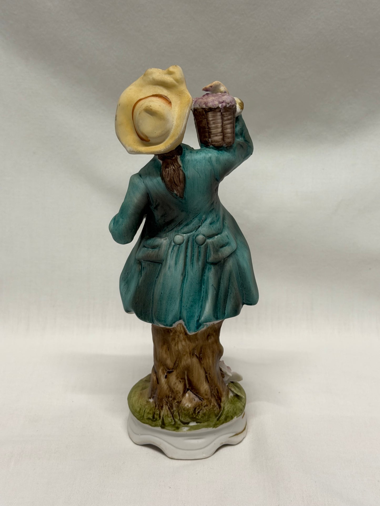 Vintage Victorian Bisque Man and Woman Figurines Carrying Grapes Made in Japan