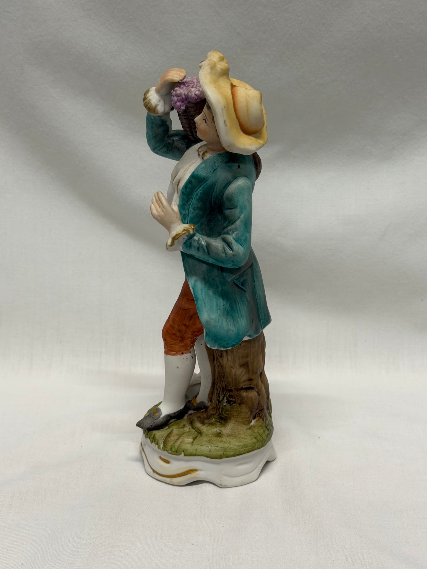 Vintage Victorian Bisque Man and Woman Figurines Carrying Grapes Made in Japan