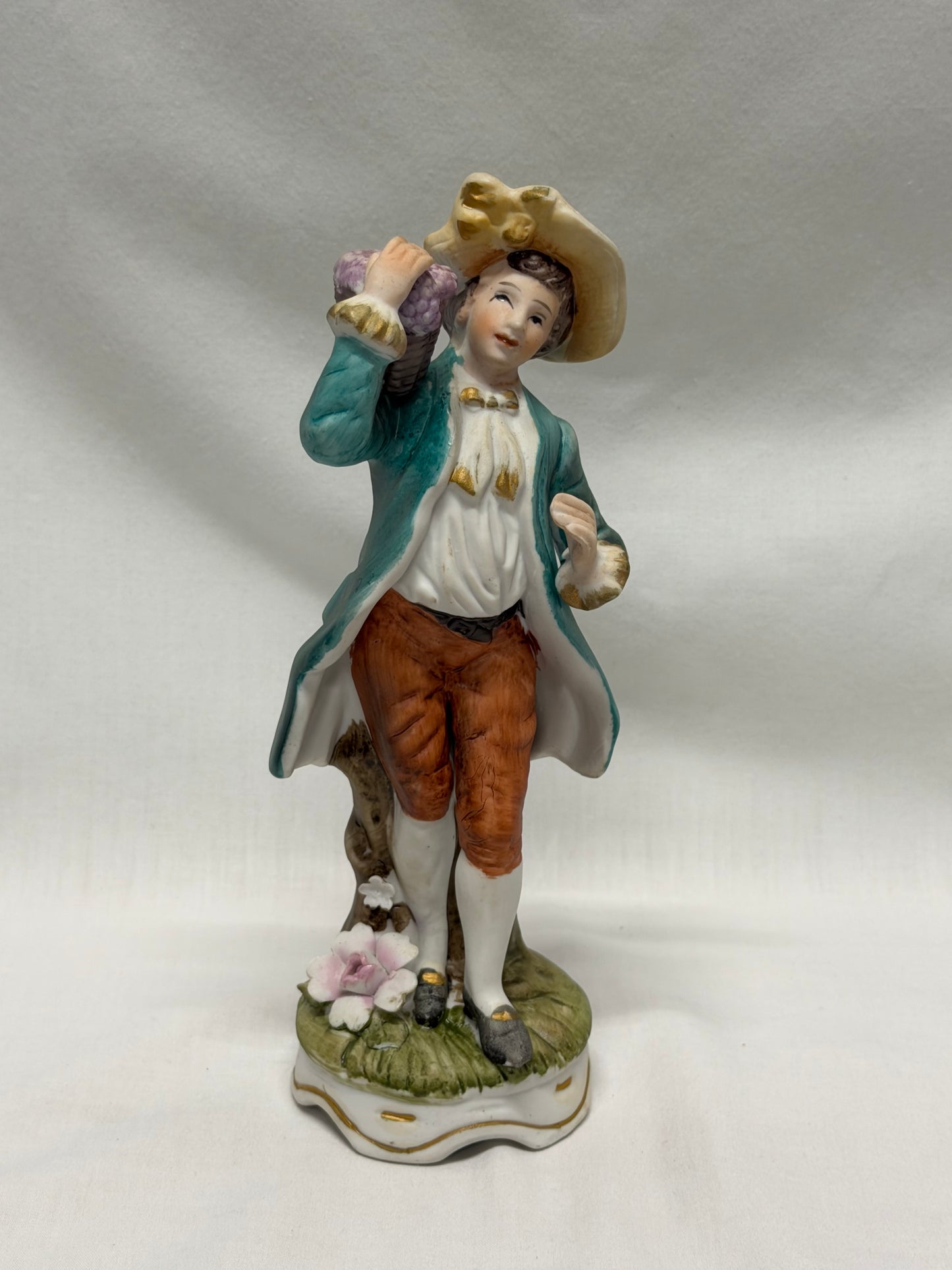 Vintage Victorian Bisque Man and Woman Figurines Carrying Grapes Made in Japan