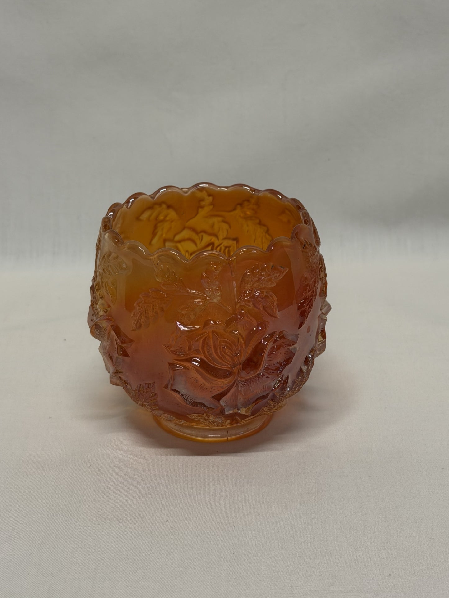 Dugan Marigold Carnival Glass Wreath of Roses Antique Rose Bowl