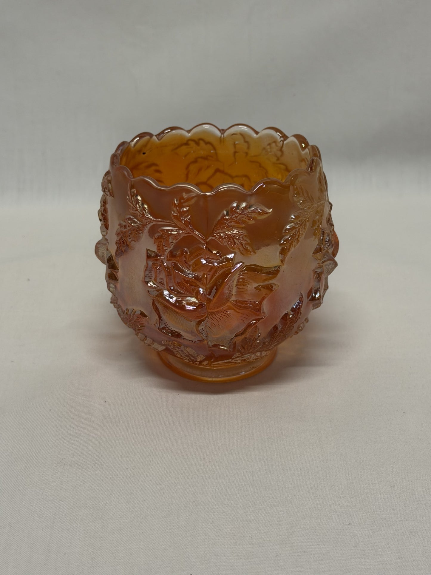 Dugan Marigold Carnival Glass Wreath of Roses Antique Rose Bowl