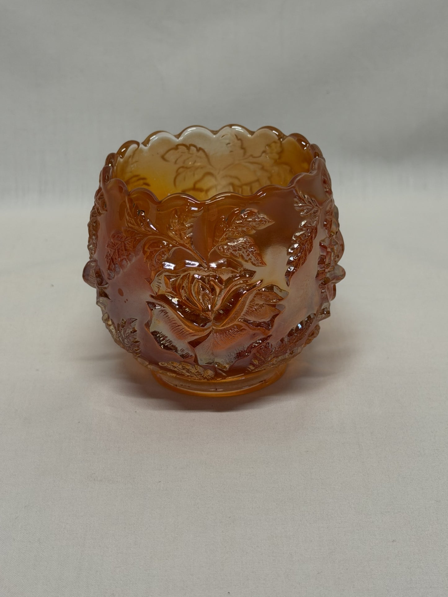 Dugan Marigold Carnival Glass Wreath of Roses Antique Rose Bowl